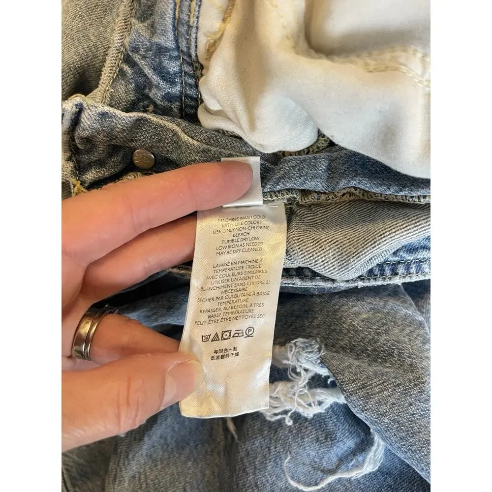 Free People Light Blue Distressed Denim Overalls
